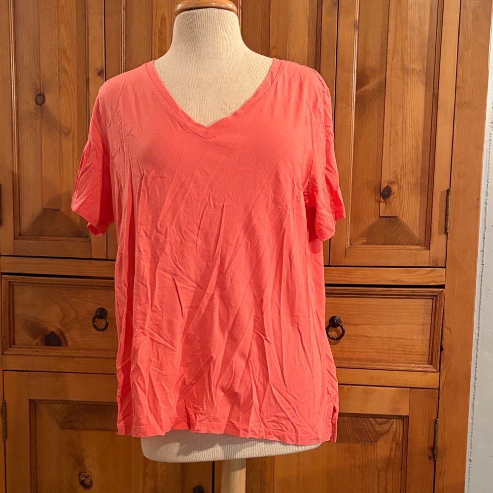 Vibrant Coral V-Neck Women's Tee